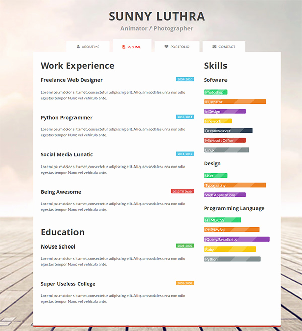 One Page Resume Template Free Elegant 41 HTML5 Resume Templates Free Samples Examples format
