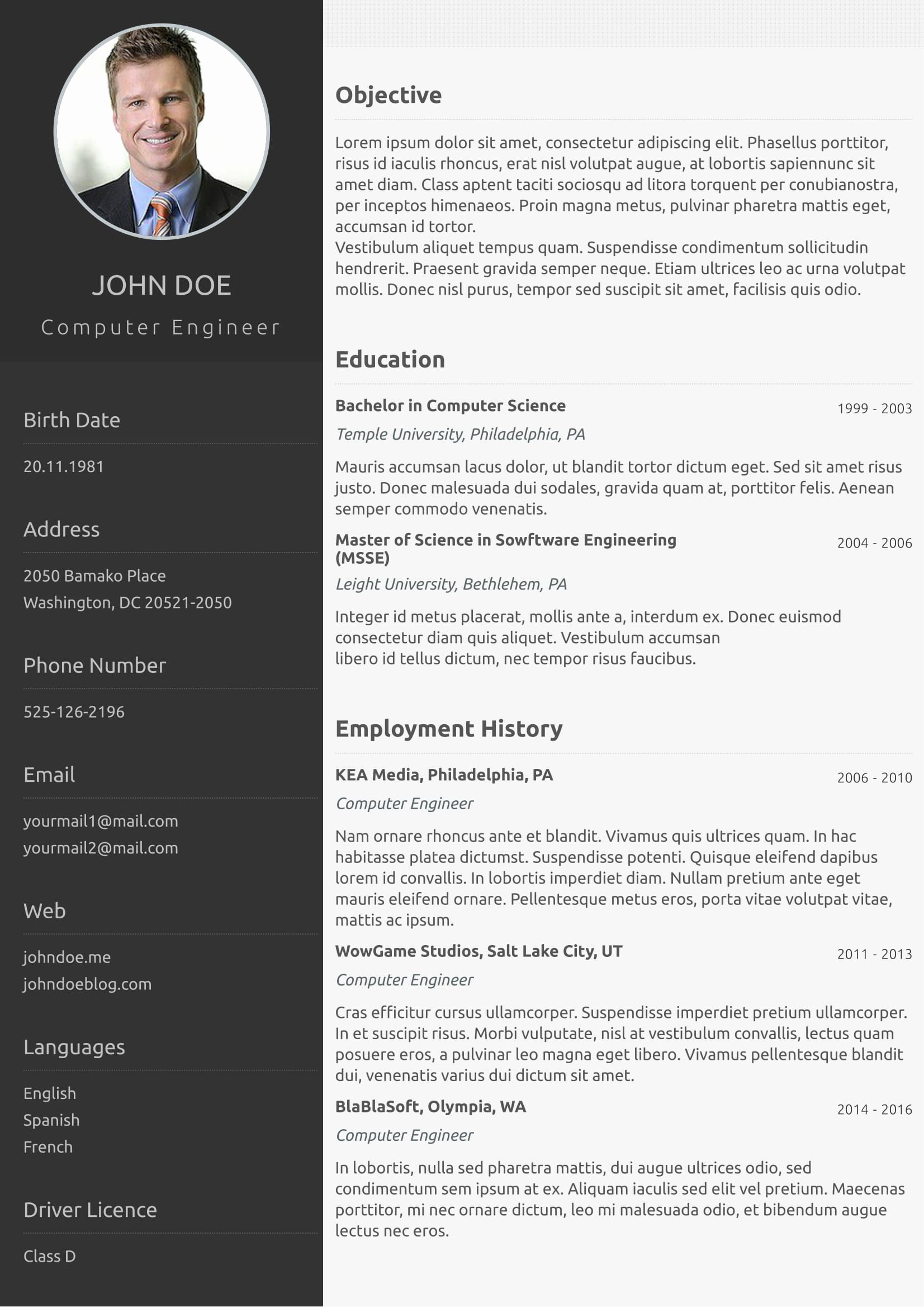 One Page Resume Template Free Unique E Page Classical Cv Template form Cvzilla Enjoy