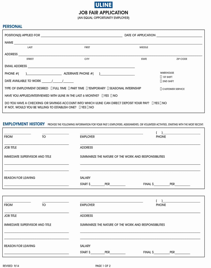 Printable Job Applications Template Awesome 50 Free Employment Job Application form Templates