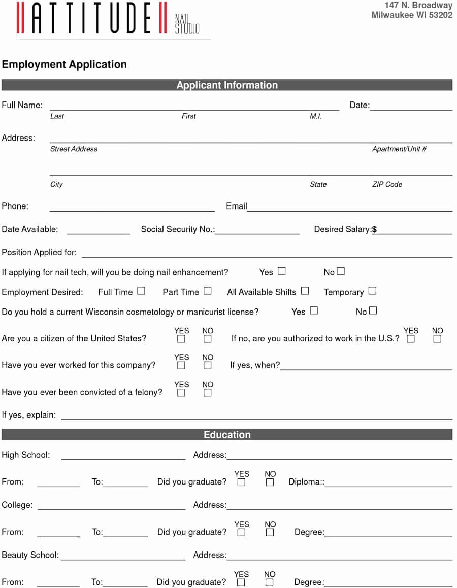 Printable Job Applications Template Lovely 50 Free Employment Job Application form Templates