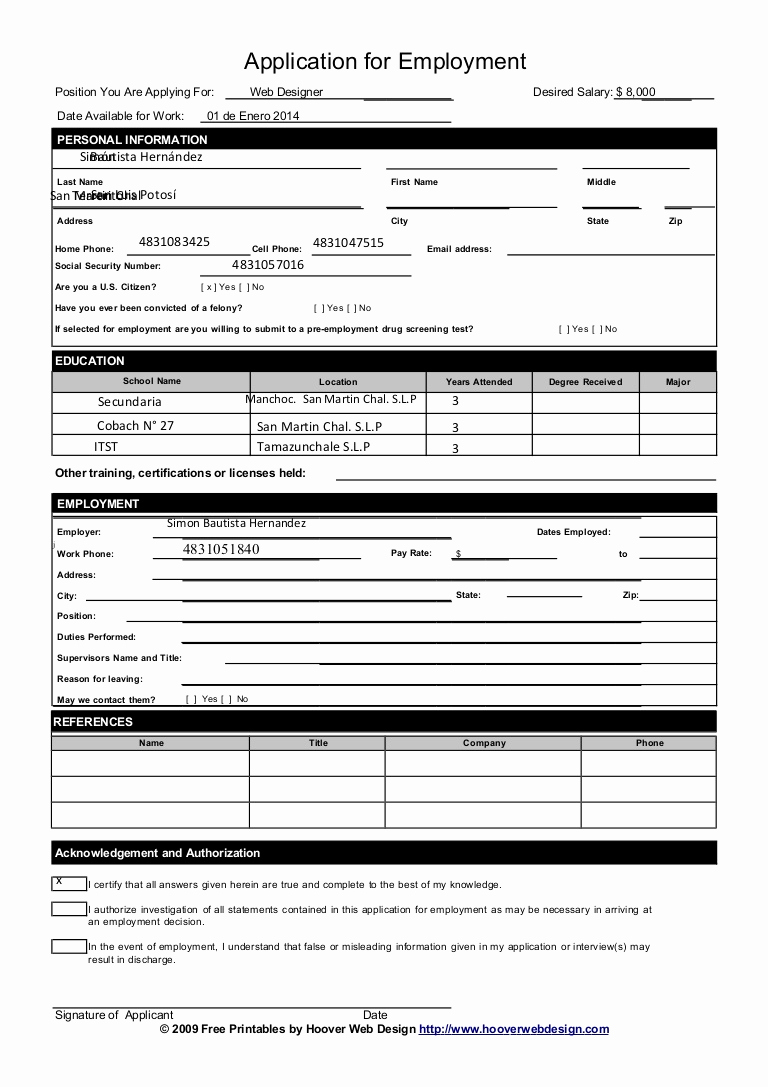Printable Job Applications Template Lovely Sample Employment Application form Template