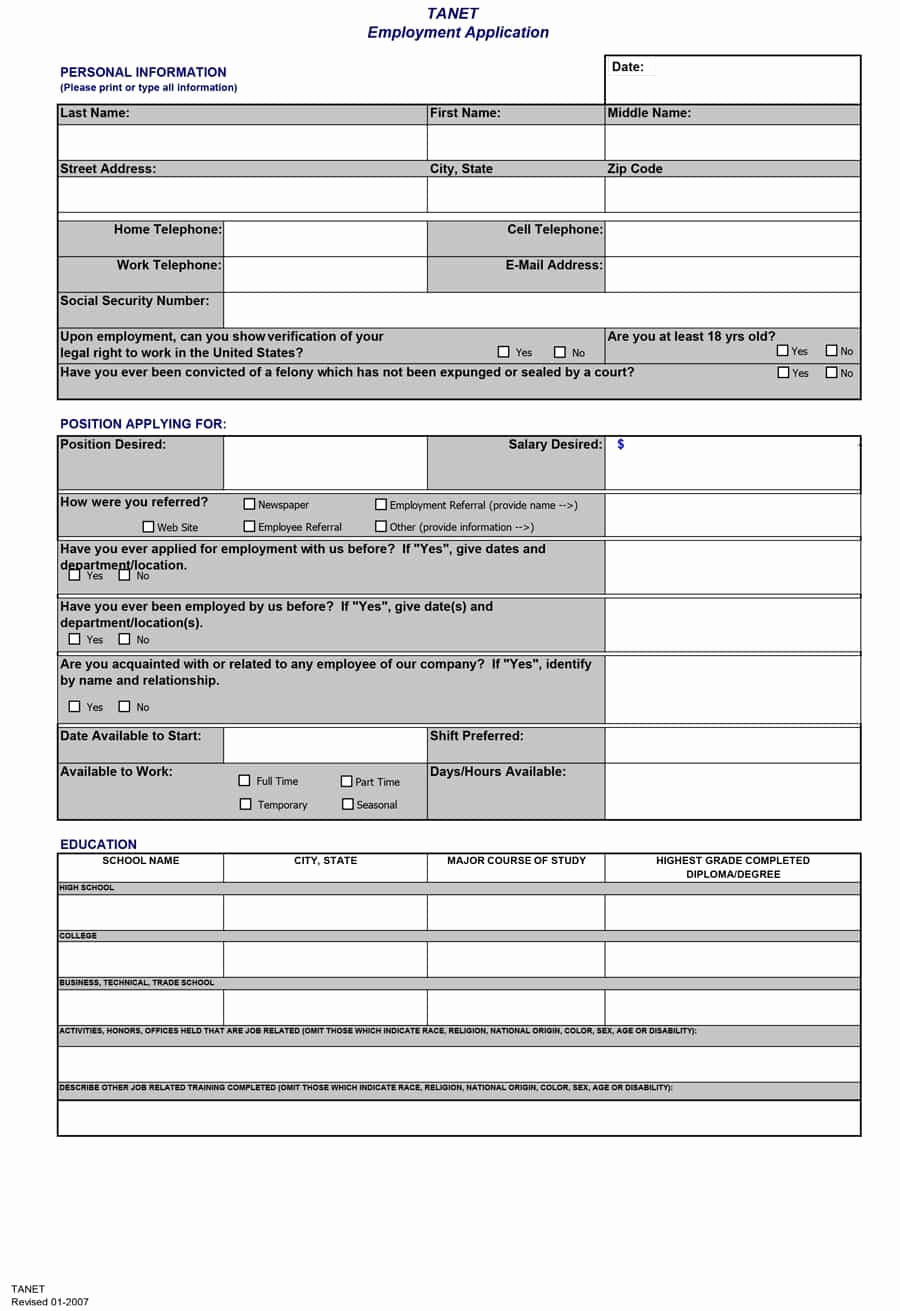 Printable Job Applications Template Unique 50 Free Employment Job Application form Templates
