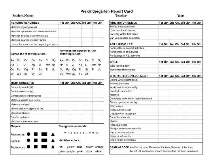 Printable Report Card Template Beautiful Pre Kindergarten Report Card