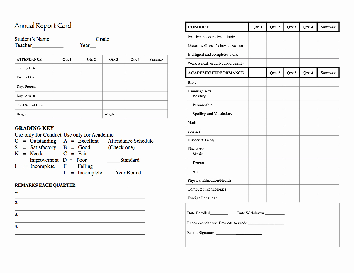 Printable Report Card Template Lovely Elementary Report Card