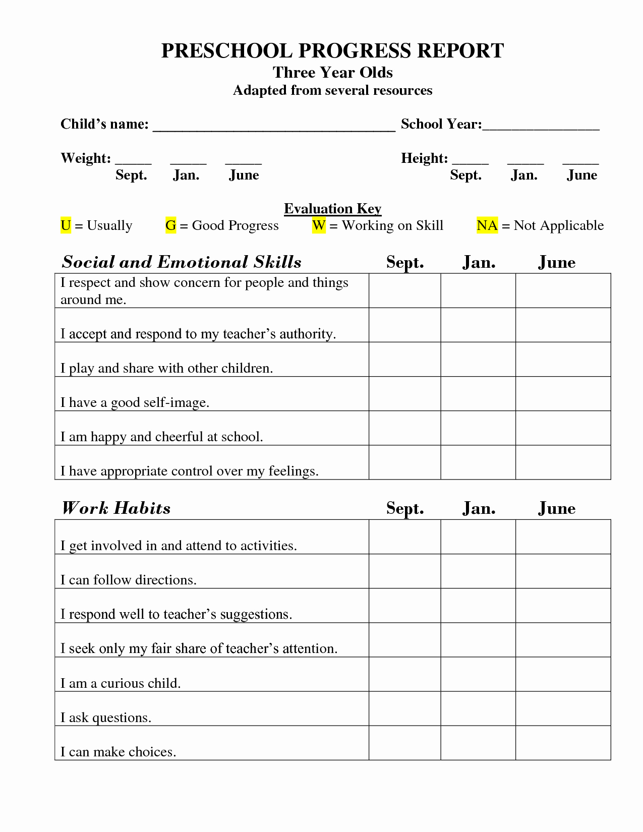 Printable Report Card Template Luxury Best S Of Printable Progress Report Cards Preschool