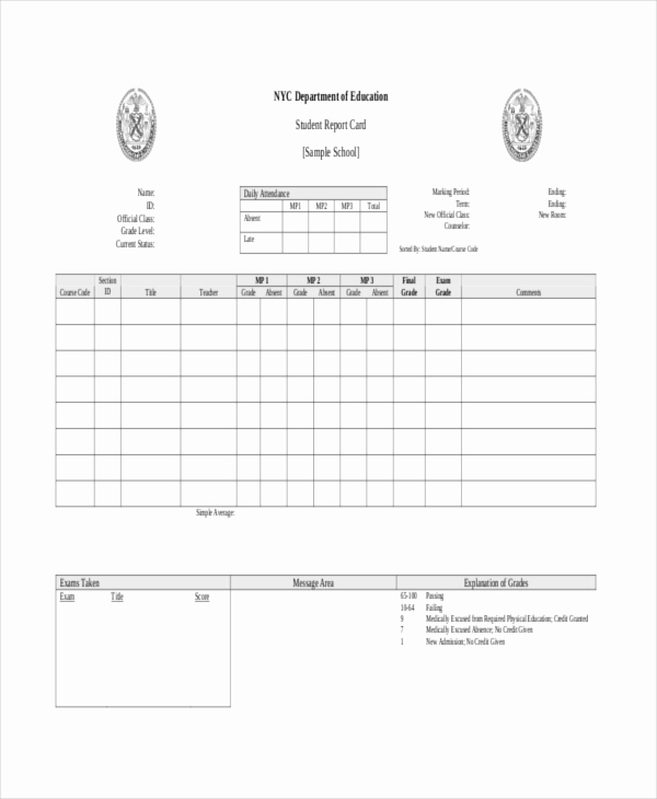 Printable Report Card Template New Blank 7 Printable Report Card Template Excel Pdf source