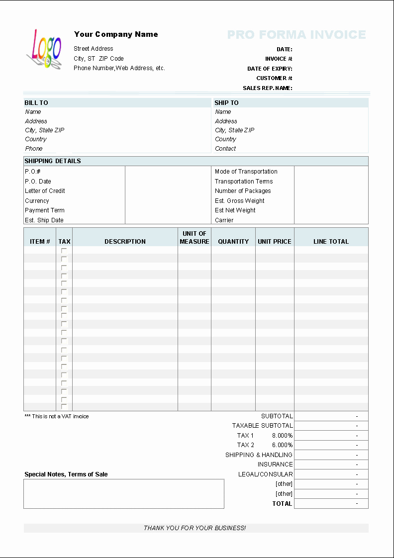 free proforma invoice template