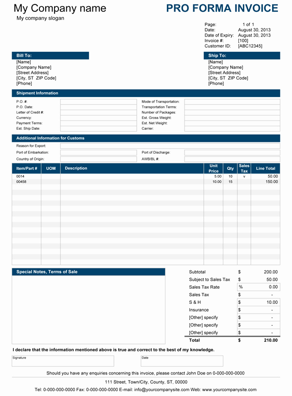 Pro forma Invoice Template Elegant Free Proforma Invoice Template for Excel