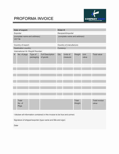 Pro forma Invoice Template Fresh Free Proforma Invoice Templates [8 Examples Word Excel]