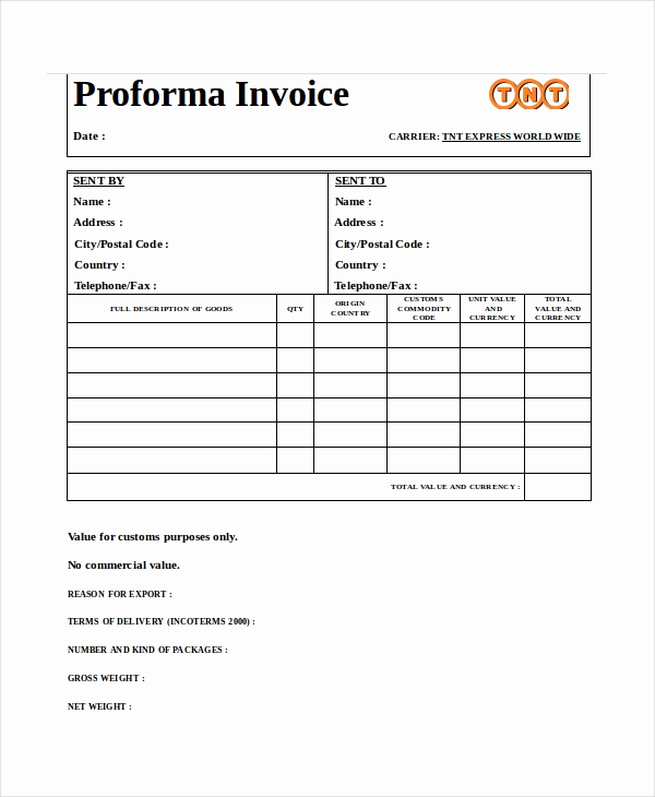 Pro forma Invoice Template Fresh Proforma Invoice 13 Free Word Excel Pdf Documents