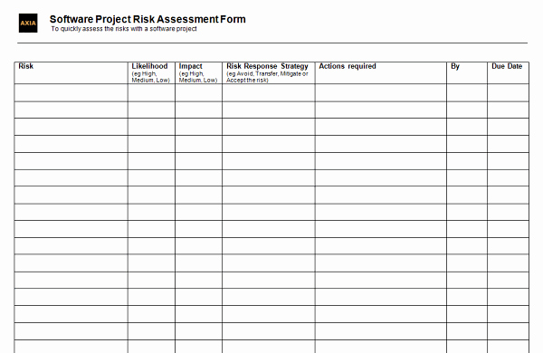 Project Risk assessment Template Best Of Simple Risk assessment form for software Projects