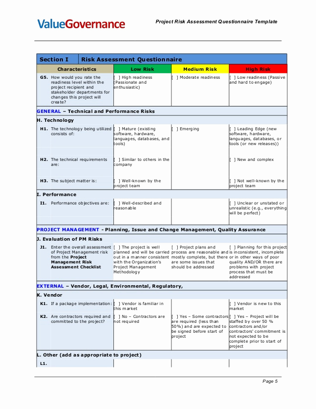 Project Risk assessment Template Fresh Pm Pm001 03 Risk asessment Questionare Template