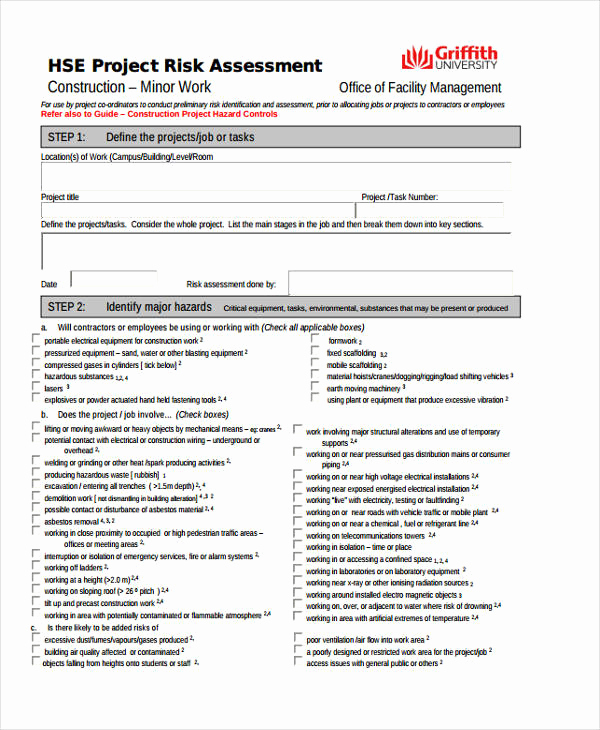 Project Risk assessment Template Unique 23 Risk assessment form Examples