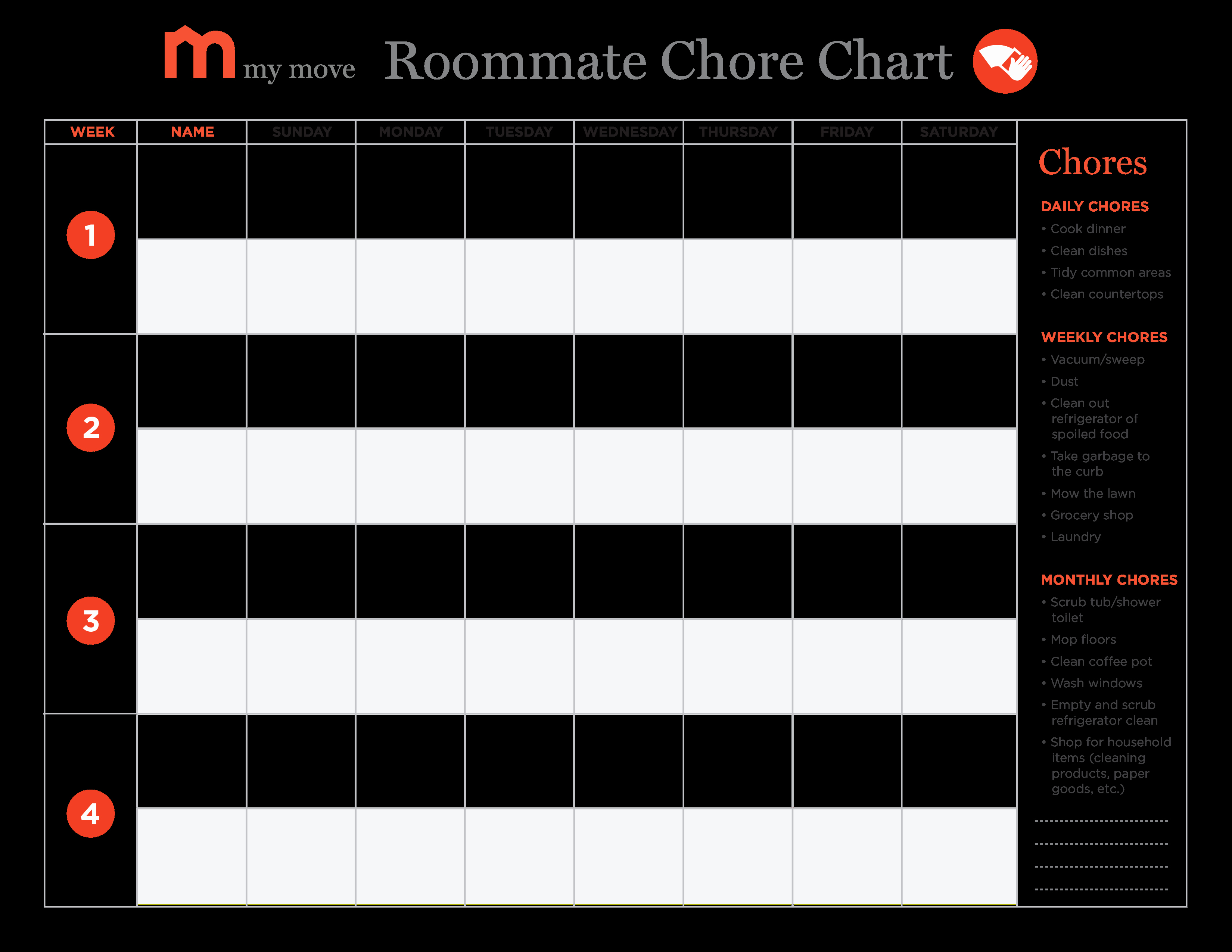 Roommate Chore Chart Template Awesome Free Roommate Chore Chart