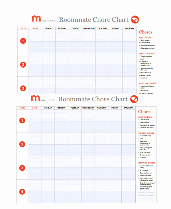 Roommate Chore Chart Template Lovely Printable Chore Chart 8 Free Pdf Documents Download