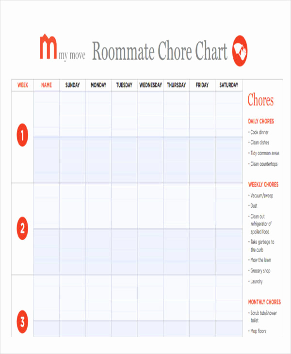 Roommate Chore Chart Template Luxury 39 Free Charts