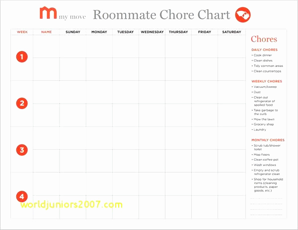 Roommate Chore Chart Template Unique Roommate Chore Chart Template New Chore Chart Template New