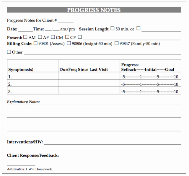 Therapist Progress Note Template New Counseling Progress Notes Template